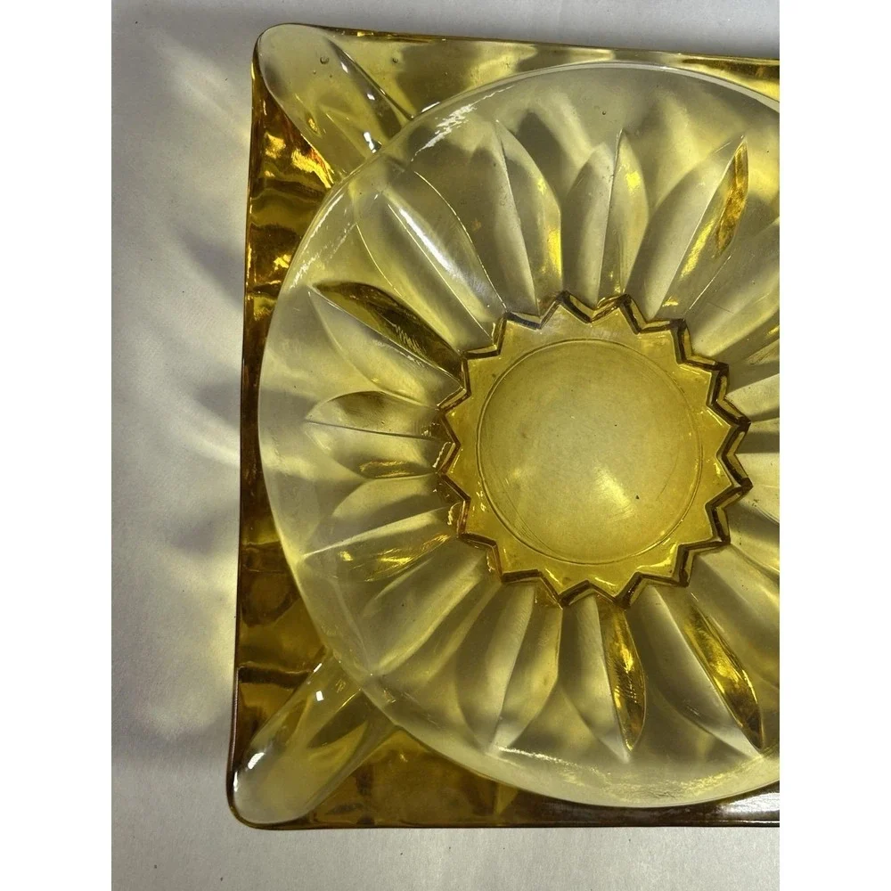 VTG Anchor Hocking MCM Square Amber Heavy Glass Ashtray SET 6.5 Inch Square